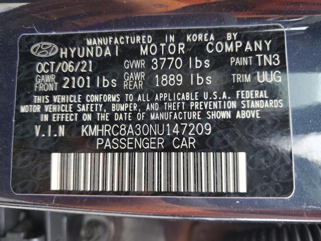 KMHRC8A30NU147209 - 2022 HYUNDAI VENUE SEL BLUE photo 13