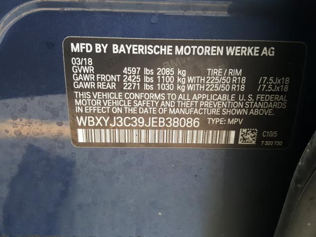 WBXYJ3C39JEB38086 - 2018 BMW X2 SDRIVE28I BLUE photo 10