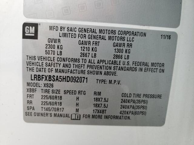 LRBFXBSA5HD092071 - 2017 BUICK ENVISION ESSENCE Սպիտակ լուսանկար 12