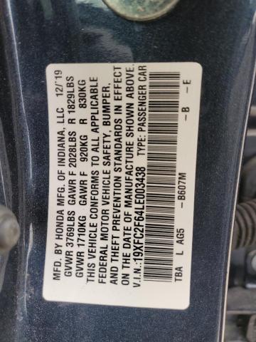 19XFC2F64LE003438 - 2020 HONDA CIVIC LX GRAY photo 12