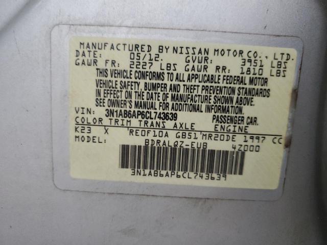 3N1AB6AP6CL743639 - 2012 NISSAN SENTRA 2.0 SILVER photo 12