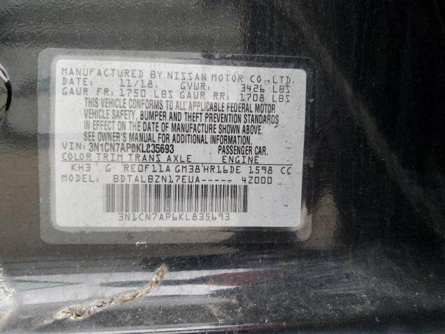 3N1CN7AP6KL835693 - 2019 NISSAN VERSA S BLACK photo 13