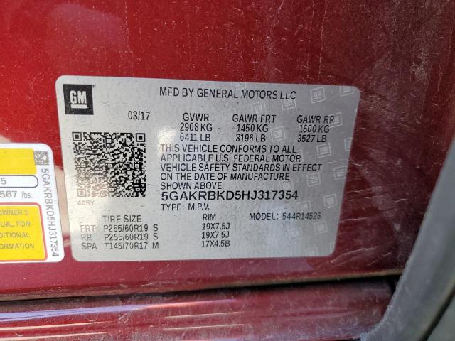 5GAKRBKD5HJ317354 - 2017 BUICK ENCLAVE BURGUNDY photo 12