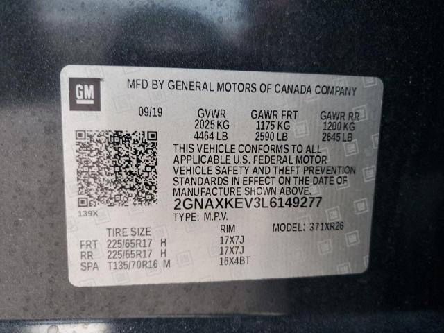 2GNAXKEV3L6149277 - 2020 CHEVROLET EQUINOX LT GRAY photo 12