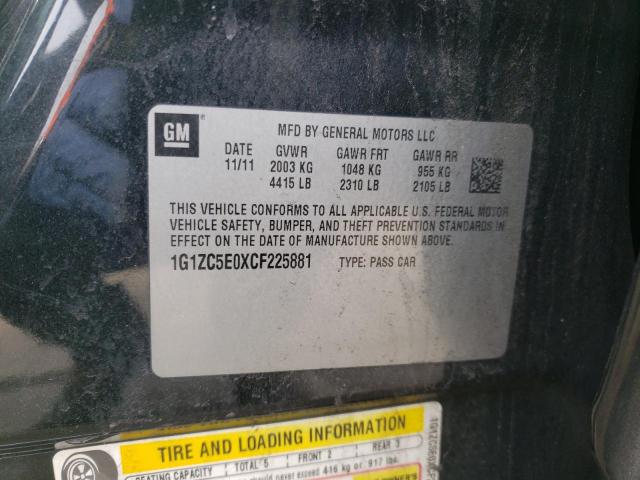 1G1ZC5E0XCF225881 - 2012 CHEVROLET MALIBU 1LT 黑色 照片 12