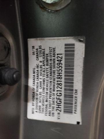 2HGFG12818H559421 - 2008 HONDA CIVIC EX GRAY photo 12