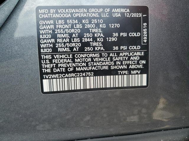 1V2WE2CA6RC224752 - 2024 VOLKSWAGEN ATLAS CROS SE SILVER photo 12
