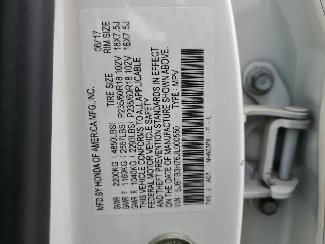 5J8TB3H76JL000550 - 2018 ACURA RDX ADVANCE WHITE photo 14