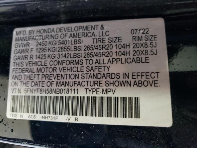 5FNYF8H58NB018111 - 2022 HONDA PASSPORT EXL შავი ფოტო 13