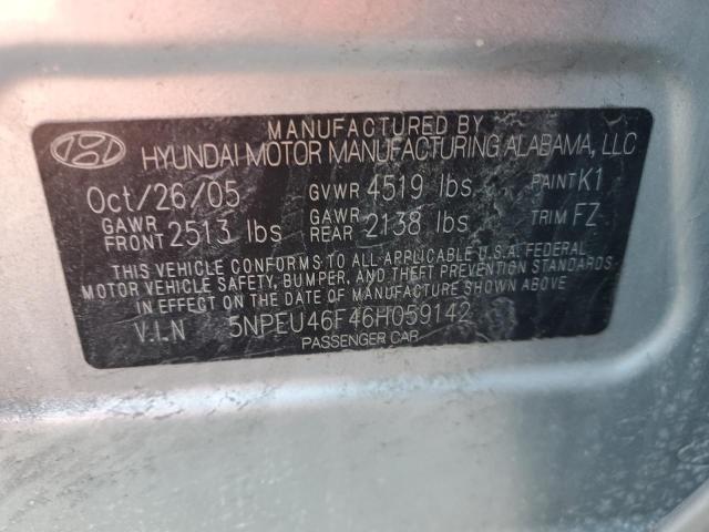 5NPEU46F46H059142 - 2006 HYUNDAI SONATA GLS SILVER photo 12