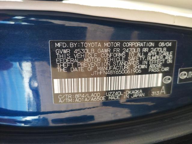 JTHFN48Y650061906 - 2005 LEXUS SC 430 BLUE photo 12