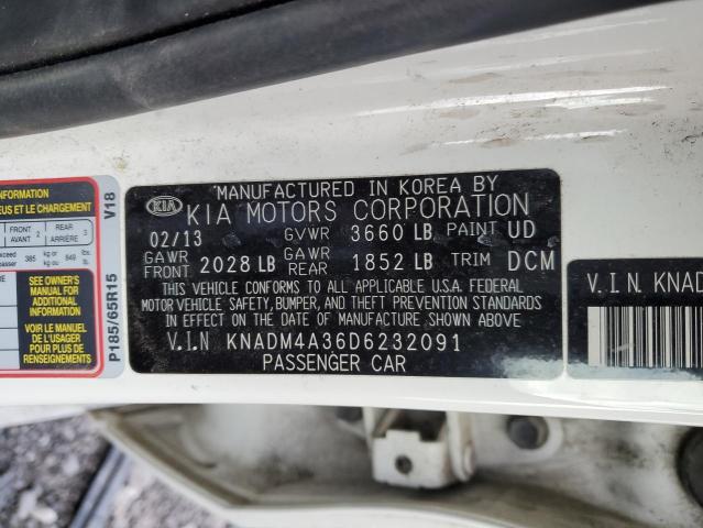 KNADM4A36D6232091 - 2013 KIA RIO LX WHITE photo 12