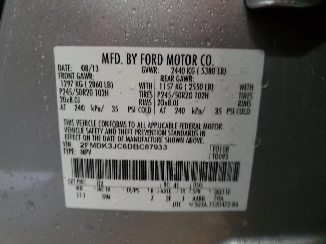 2FMDK3JC6DBC87933 - 2013 FORD EDGE SEL SILVER photo 13