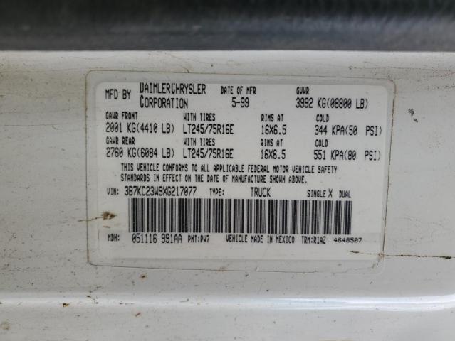 3B7KC23W9XG217077 - 1999 DODGE RAM 2500 WHITE photo 12