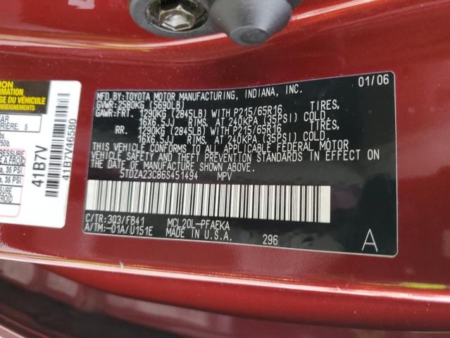 5TDZA23C86S451494 - 2006 TOYOTA SIENNA CE BURGUNDY photo 13