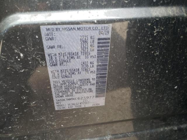 5N1DR2MM9KC625977 - 2019 NISSAN PATHFINDER S GRAY photo 12