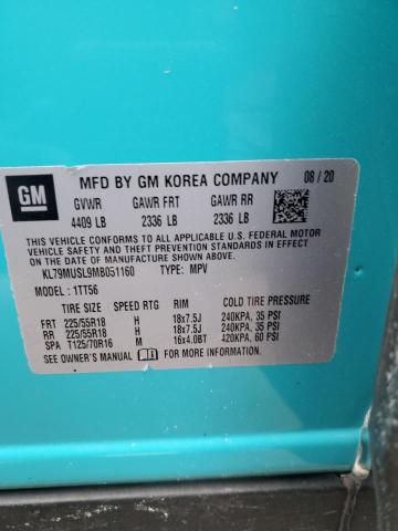 KL79MUSL9MB051160 - 2021 CHEVROLET TRAILBLAZE RS TURQUOISE photo 13