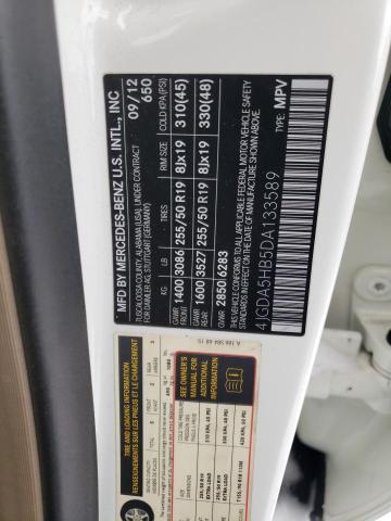 4JGDA5HB5DA133589 - 2013 MERCEDES-BENZ ML 350 4MATIC WHITE photo 12