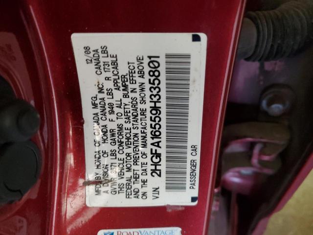 2HGFA16559H335801 - 2009 HONDA CIVIC LX RED photo 12