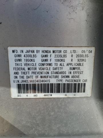 JH4CL96834C046415 - 2004 ACURA TSX SILVER photo 12