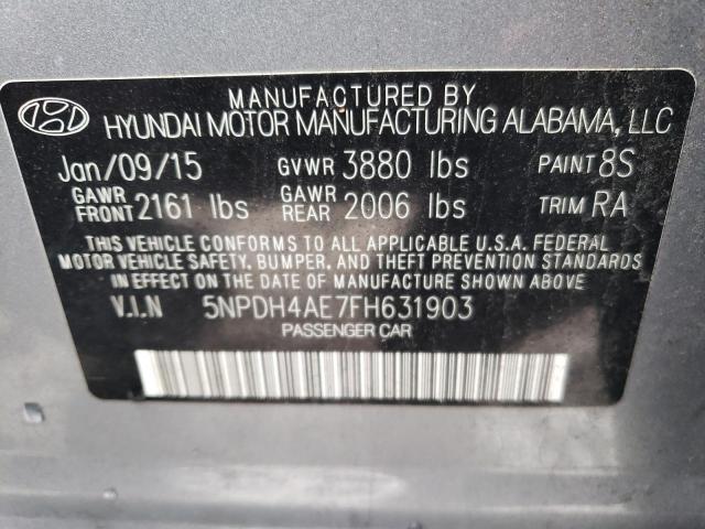 5NPDH4AE7FH631903 - 2015 HYUNDAI ELANTRA SE GRAY photo 12