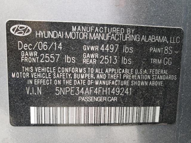 5NPE34AF4FH149241 - 2015 HYUNDAI SONATA SPORT GRAY photo 13