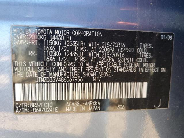 JTMZD33V486067956 - 2008 TOYOTA RAV4 BLUE photo 12