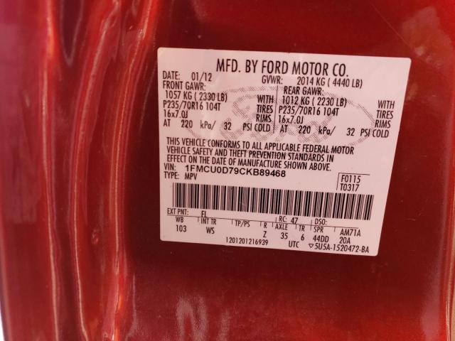 1FMCU0D79CKB89468 - 2012 FORD ESCAPE XLT BURGUNDY photo 13