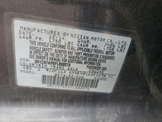 3N1CN7AP6FL888576 - 2015 NISSAN VERSA S GRAY photo 12