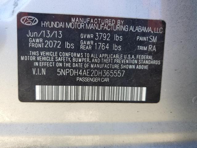 5NPDH4AE2DH365557 - 2013 HYUNDAI ELANTRA GLS SILVER photo 13