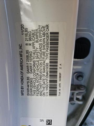 1HGCV1F33MA016085 - 2021 HONDA ACCORD SPORT WHITE photo 12