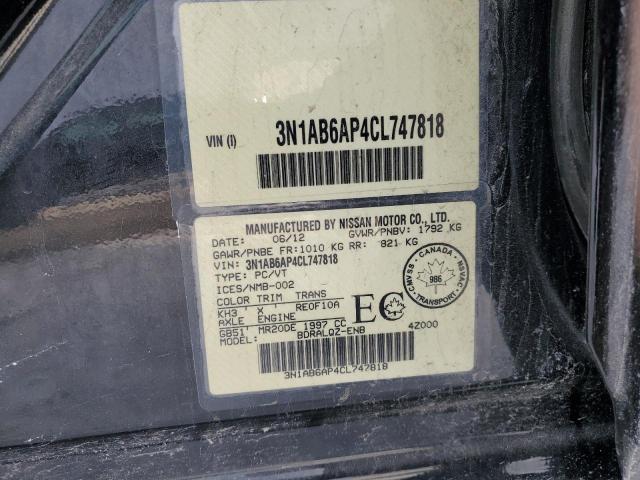 3N1AB6AP4CL747818 - 2012 NISSAN SENTRA 2.0 BLACK photo 12