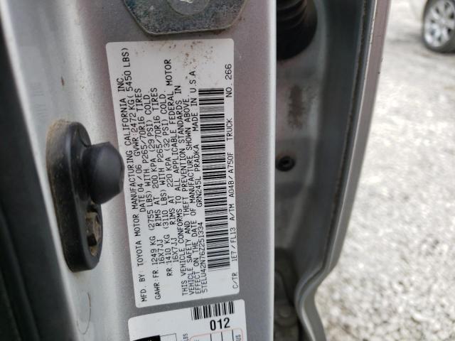 5TELU42N76Z251334 - 2006 TOYOTA TACOMA DOUBLE CAB 银色 照片 12