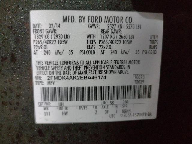 2FMDK4AK2EBA46174 - 2014 FORD EDGE SPORT BLACK photo 13