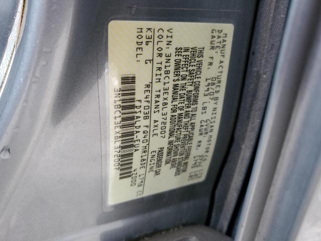 3N1BC13EX8L372007 - 2008 NISSAN VERSA S GRAY photo 12