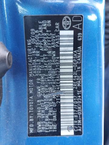 2T1BU4EE8AC231874 - 2010 TOYOTA COROLLA BASE BLUE photo 12