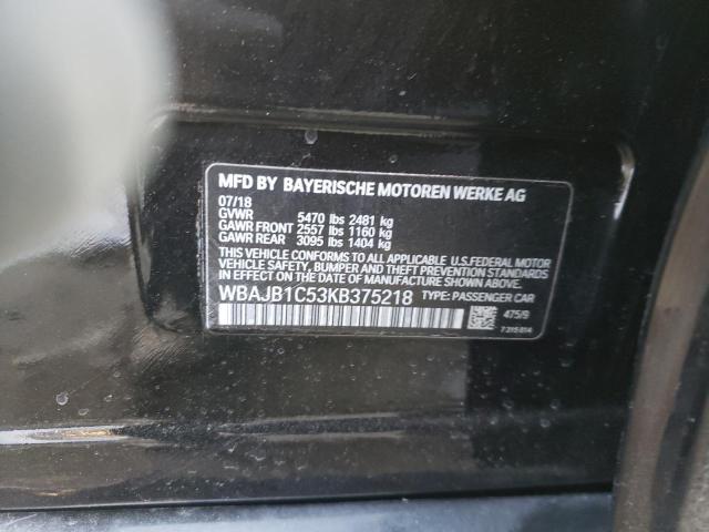 WBAJB1C53KB375218 - 2019 BMW 530XE BLACK photo 12