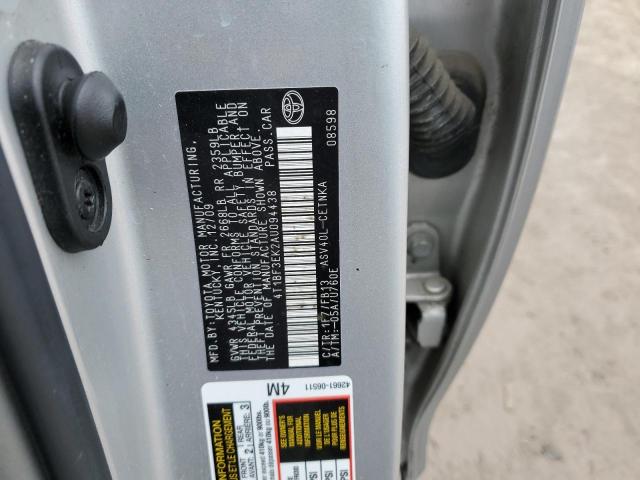 4T1BF3EK2AU094438 - 2010 TOYOTA CAMRY BASE SILVER photo 12