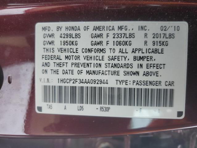 1HGCP2F34AA092944 - 2010 HONDA ACCORD LX RED photo 13