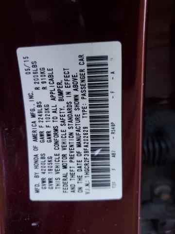 1HGCR2F39FA202629 - 2015 HONDA ACCORD LX BURGUNDY photo 12