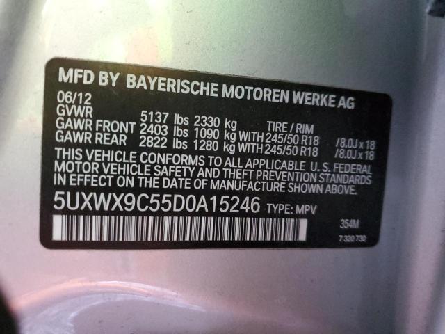 5UXWX9C55D0A15246 - 2013 BMW X3 XDRIVE28I SILVER photo 12