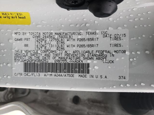 5TFJU4GN3FX088253 - 2015 TOYOTA TACOMA DOUBLE CAB PRERUNNER WHITE photo 12
