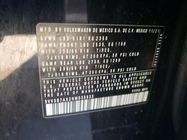 3VV3B7AX2NM035933 - 2022 VOLKSWAGEN TIGUAN SE BLACK photo 12