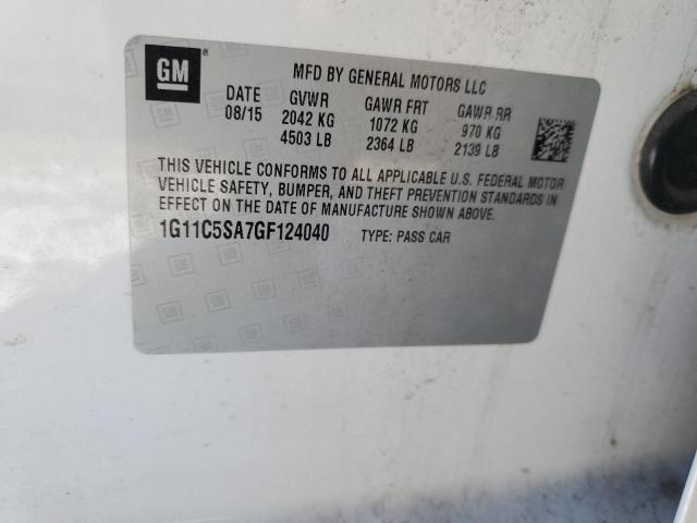 1G11C5SA7GF124040 - 2016 CHEVROLET MALIBU LIM LT თეთრი ფოტო 12