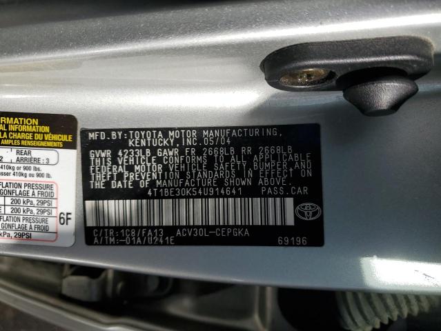 4T1BE30K54U914641 - 2004 TOYOTA CAMRY LE SILVER photo 12
