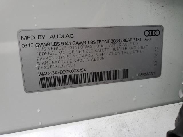 WAU43AFD9GN008794 - 2016 AUDI A8 L QUATTRO WHITE photo 12