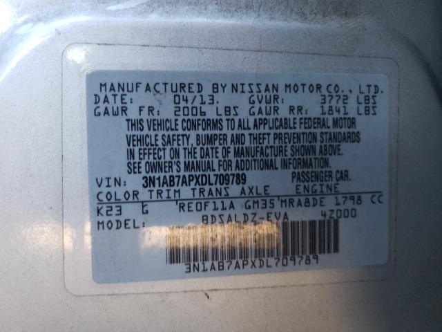 3N1AB7APXDL709789 - 2013 NISSAN SENTRA S SILVER photo 12