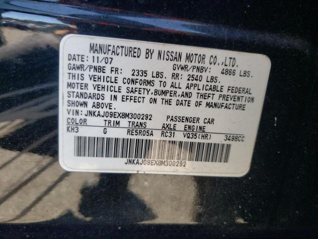 JNKAJ09EX8M300292 - 2008 INFINITI EX35 BASE შავი ფოტო 12