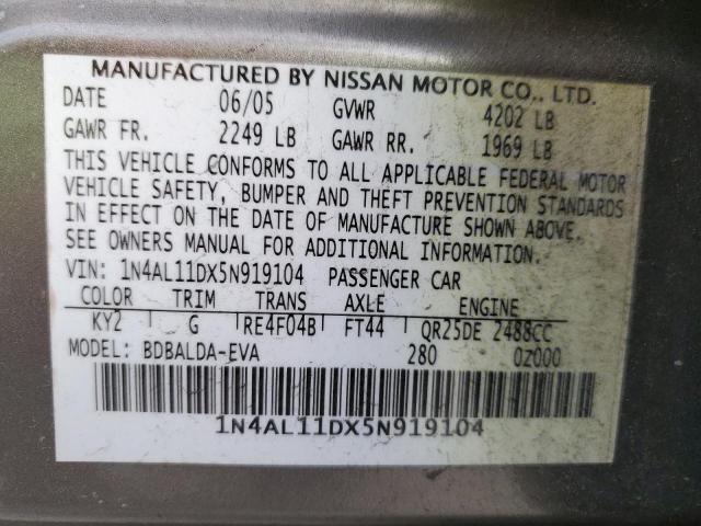 1N4AL11DX5N919104 - 2005 NISSAN ALTIMA S GRAY photo 12