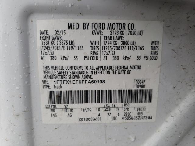 1FTFX1EF6FFA60198 - 2015 FORD F150 SUPER CAB WHITE photo 13